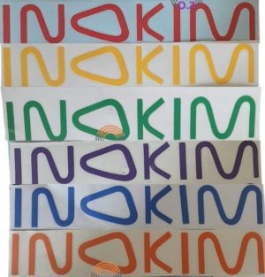 6 מדבקות עם הכיתוב INOKIM בצבעים אדום צהוב ירוק סגול כחול כתום